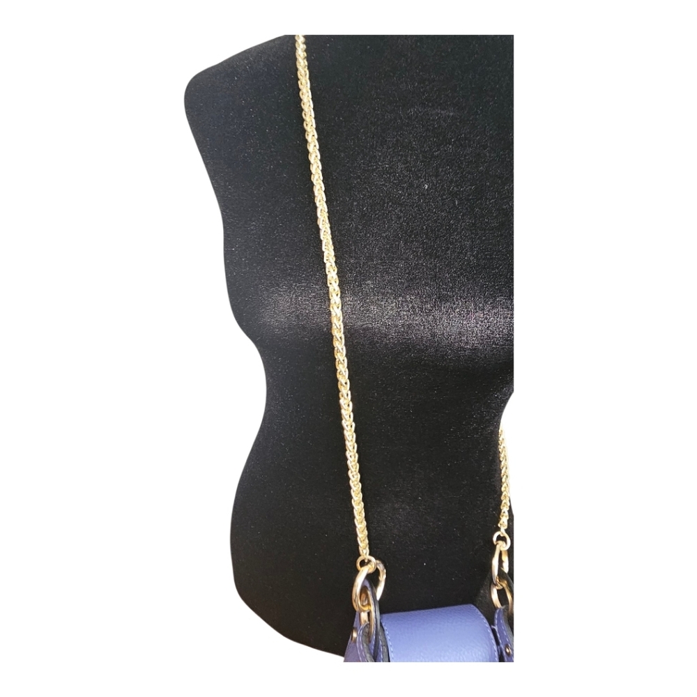 VERA PELLE Cassette Blue Mini Satchel/Crossbody with Gold Bee Accent & Chain - Picture 7 of 12